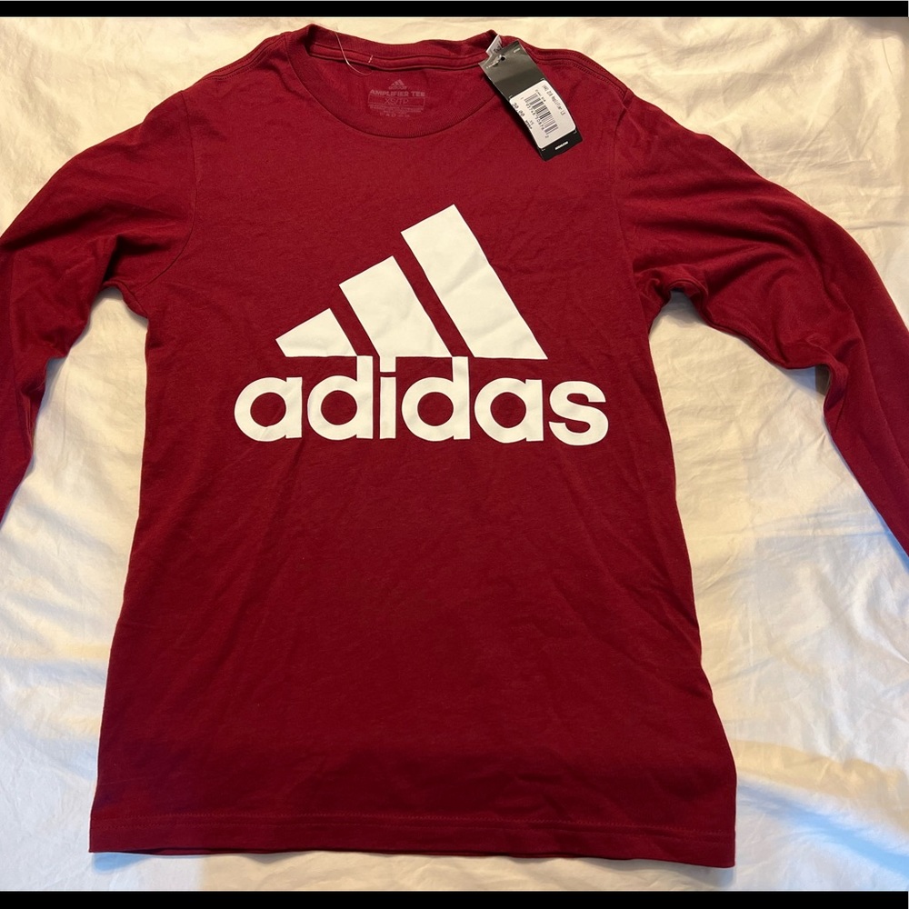 Adidas Amplifier Mens Tee XS Long sleeve Maroon Logo Tee NWT